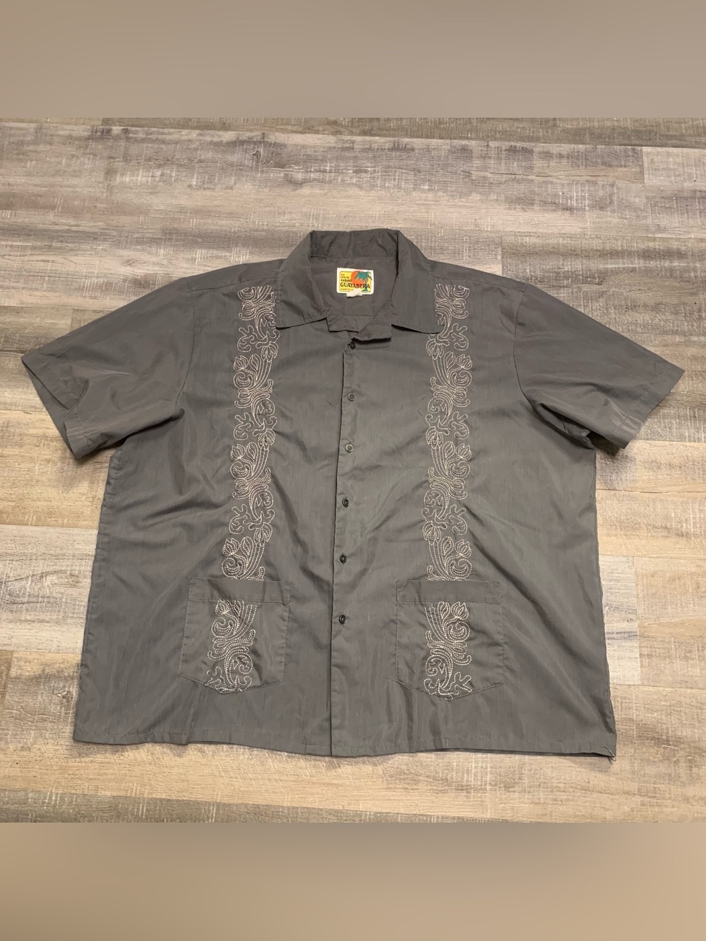 The Genuine Haband Guayabera Gray Embroidered Button Up Cuban Shirt Men's 3X